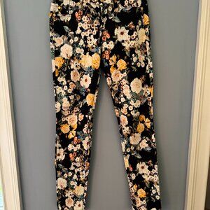 7 For All Mankind Black Cotton Stretch Pants with Flowers